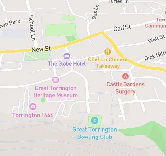 map for Great Torrington Bowling Club