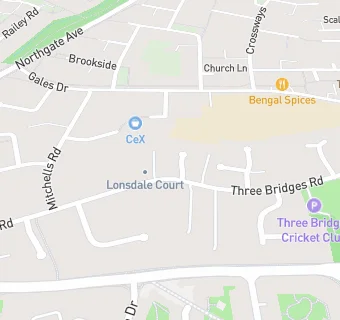 map for Three Bridges Cricket Club