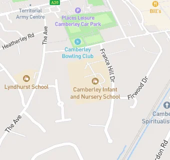 map for Camberley Infant and Nursery School