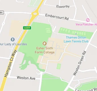 map for Esher Sixth Form College