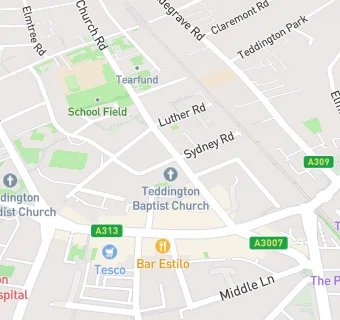 map for Teddington Baptist Church (Teddingto