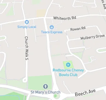 map for Rodbourne Cheney Bowls Club