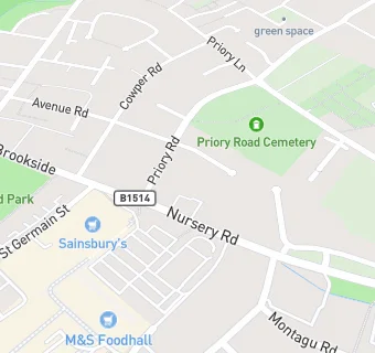 map for Priory Fields Surgery, Huntingdon