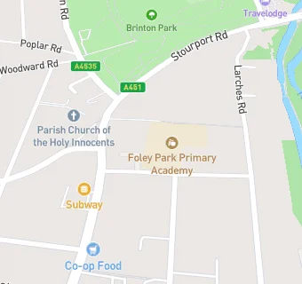 map for Foley Park Primary Academy