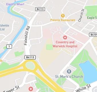 map for Coventry and Warwickshire Hospital