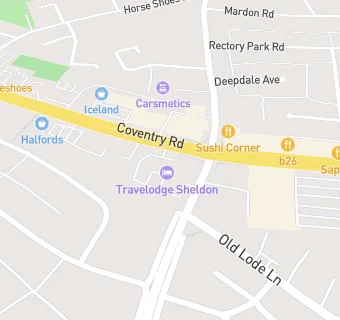 map for Travelodge Birmingham (Sheldon)