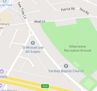 map for Yardley Baptist Church