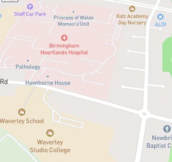 map for Heartlands Hospital School