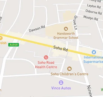 map for Soho Road Health Centre