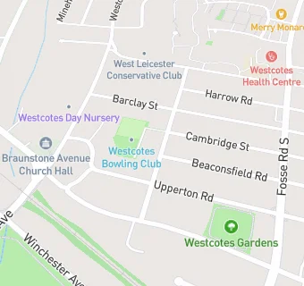 map for Westcotes Bowls Club