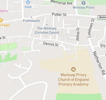 map for Worksop Priory C of E Primary Academy