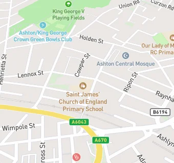 map for St James' Church of England Primary School