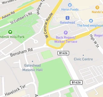 map for Gateshead Bowling Green Club